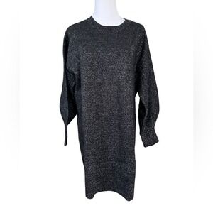 H&M‎ Crew Neck Black Sparkle Metallic Sweater Dress MEDIUM Oversized Glam NWT